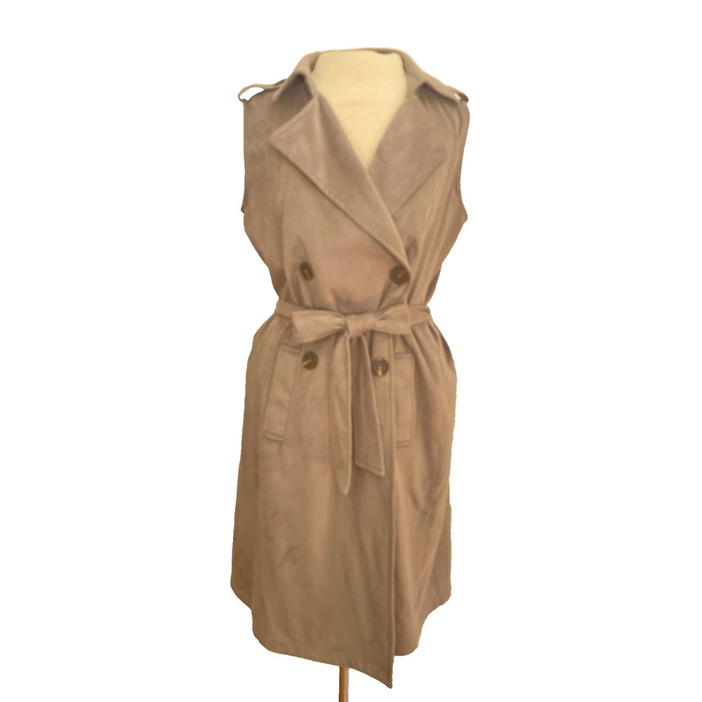 Sincerely Jules Faux Suede‎ Sleeveless Double Breast Blazer Dress Sz. M Tan/Gray